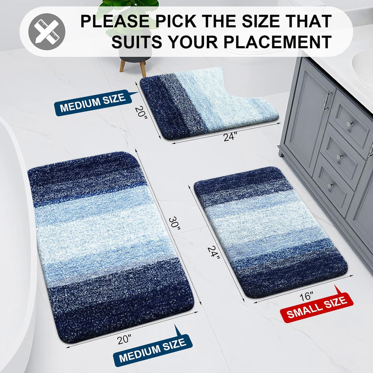Arotive Microfiber Bath Rug - Soft, Absorbent & Non-Slip | Thick Plush 36x24 Blue Mat