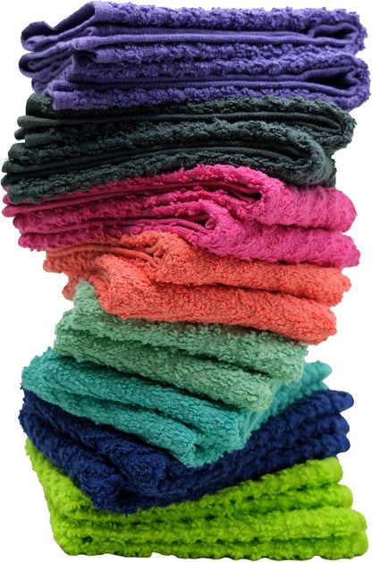 '-24 Pack -12" 12"- ZUPERIA Zigzag Multicolor Wash Cloths x Highly Absorbent Soft Washcloths for Face, Gym Towels, Hotel