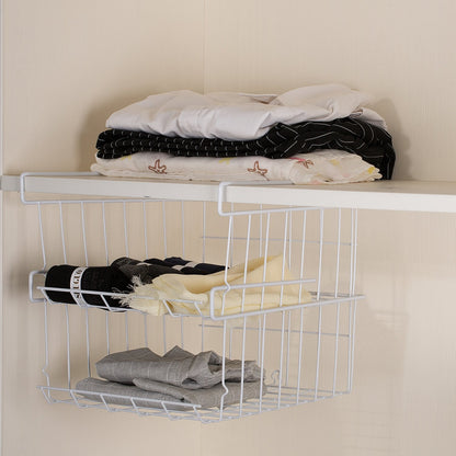 Lonians 2-Pack Under Shelf Hanging Storage Baskets - Metal Wire Rack Organizer for Kitchen, Pantry, Cabinet, Bathroom, Desk - Space Saving Shelf Extender (White, Large)