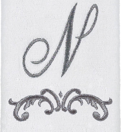 Avanti Linens Fingertip Towel, Soft Cotton, Scroll Design, Monogram Collection, Initial N