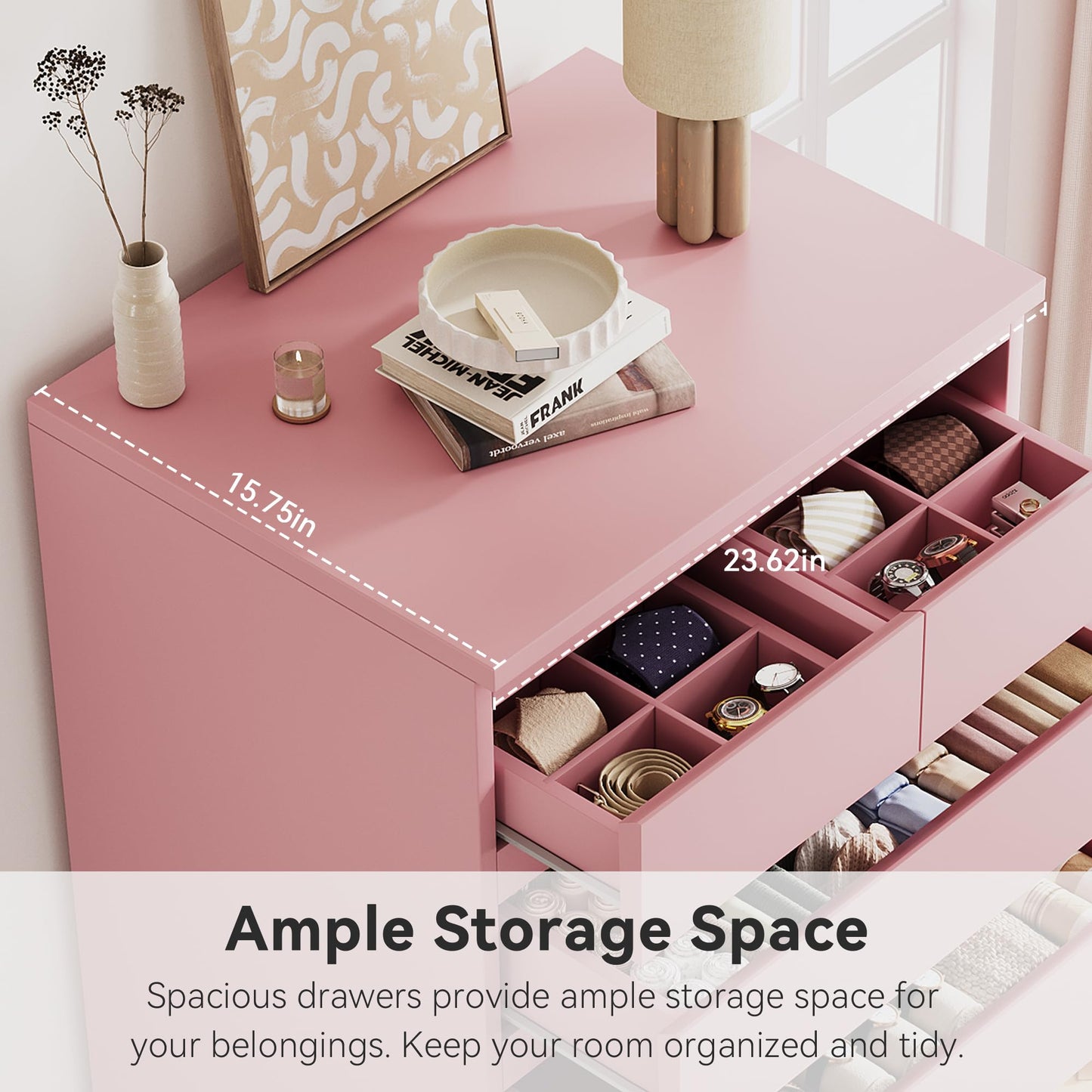 Jocoevol Pink Tall 8 Drawer Dresser for Bedroom,Dressers & Chests of Drawers with Jewelry Storage,Wood Storage Dresser with Deep Drawers for Living Room Hallway Entryway(55.3" L*23.6" W*15.7")