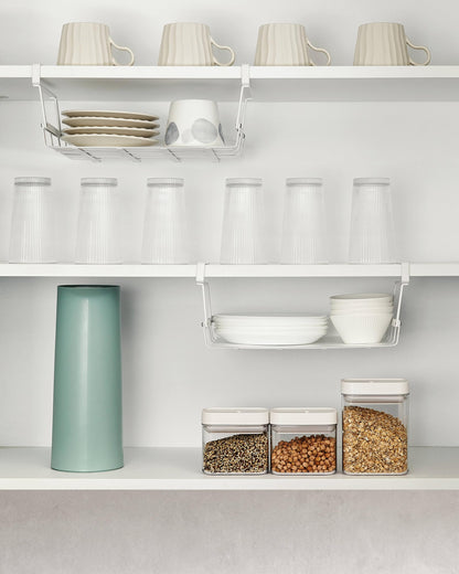Abitrothy Under Shelf Basket, 2 Pack Under Cabinet Shelf Basket Organizer, Hanging Wire Storage Baskets, Slide-in, Add-on Space Saving for Kitchen Pantry Laundry Room Desk Bookshelf, White