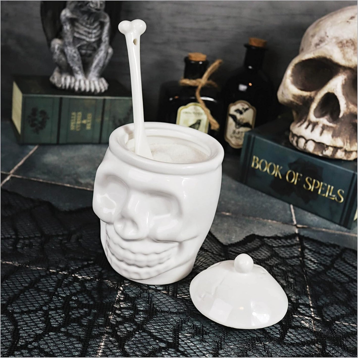 BELL BOOK AND CANDLE Sugar Skull Sugar Bowl - 12 Oz - Goth Valentines Day Decor, Spooky Gifts, Witchy Gifts