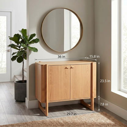 AllForWood Apollo Mid-Century Modern Wooden Accent Cabinet, Buffet and Media Console, Storage Cabinet with Solid Wood Legs, Soft-Closed Hinges and Adjustable Shelves (Light Oak)