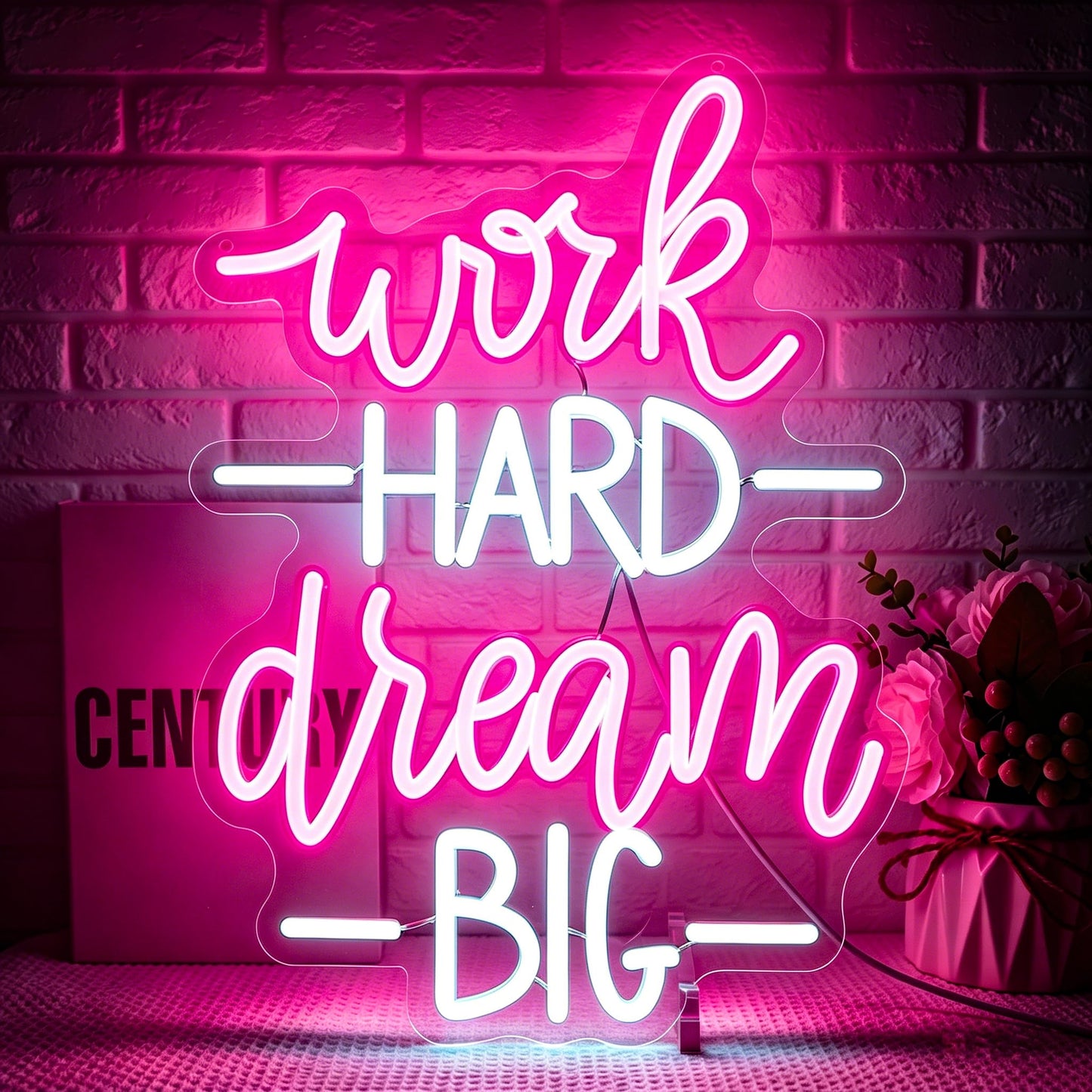 Ebdobgbs Work Hard Dream Big Neon Sign Led Neon Lights Neon Signs for Wall Decor Light Up Sign for Birthday Party Club Gift