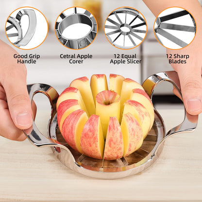 Obsoorth Apple Slicer with 12 Blades Extra Large Heavy Duty Stainless Steel Apple Corer, Dishwasher Safe Easy to Use Sharp Apple Slicer and Corer for Vegetables, Fruit and Pineapple