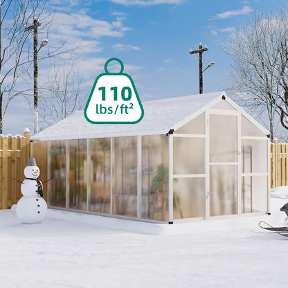 8x12 FT Greenhouse - Large Aluminum Greenhouses for Outdoors, Heavy Duty Polycarbonate Greenhouse with Roof Vent&Ground Nails, Walk-in Green Houses for Garden, Backyard, Patio, Easy Assembly