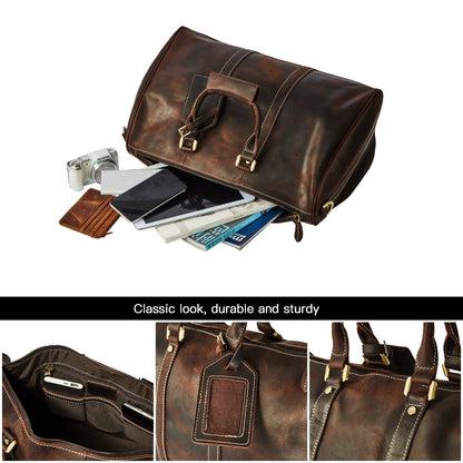 Grain Leather Duffel Bag Vintage Handmade Overnight Excursion Travel Weekend Business Trip Bag Gift for Men with Shoulder Strap
