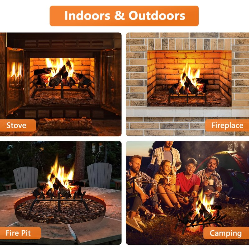 HYTXEN Fireplace Grate 24 Inch, Fireplace Grates Heavy Duty Cast Iron Solid Steel 7 Bars Fire Pit Grate with 6 Support Legs, Fireplace Log Grate Outdoor Indoor Wrought Iron Wood Burning Rack