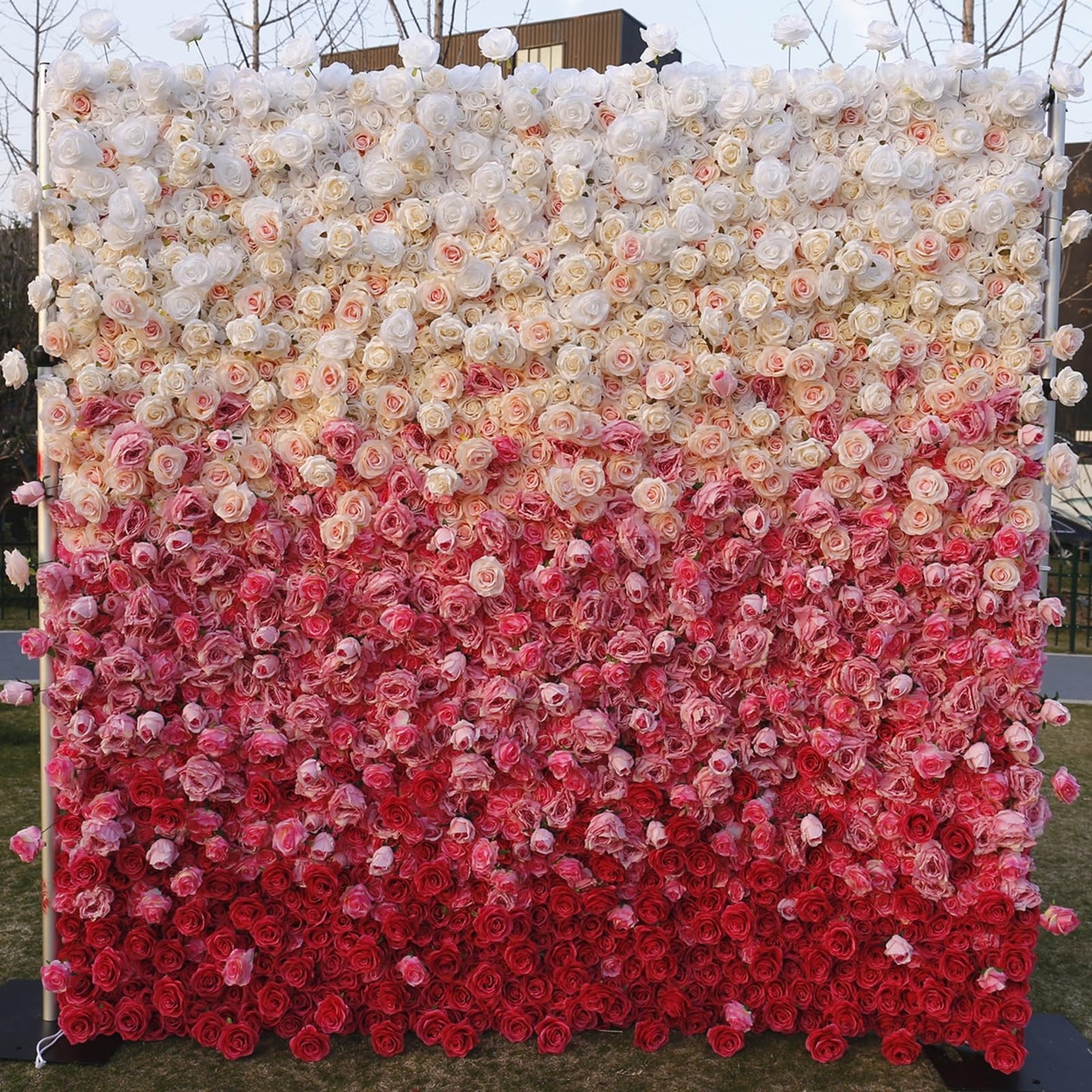 UYCVT Multiple Gradient Roses Artificial Flower Wall Backdrop Panels, Handmade Romantic Large Wedding Backdrop 3D Floral Wall Fabric Flower Wall for Party Baby Shower-300 * 300cm/10 * 10FT