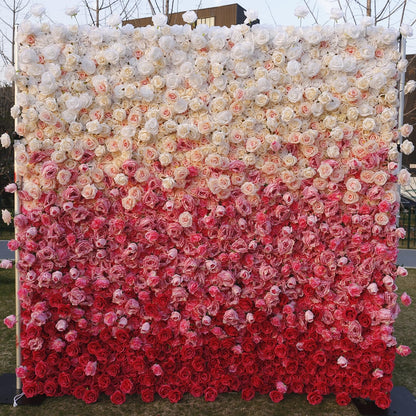 UYCVT Multiple Gradient Roses Artificial Flower Wall Backdrop Panels, Handmade Romantic Large Wedding Backdrop 3D Floral Wall Fabric Flower Wall for Party Baby Shower-300 * 300cm/10 * 10FT