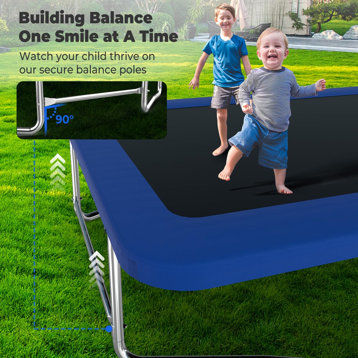 Lyromix 16FT Outdoor Rectangle Trampoline for Kids and Adults, Rectangular Trampoline with Curved Poles, Pumpkin Trampolin with Light, Sprinkler, Soccer and Storage Bag