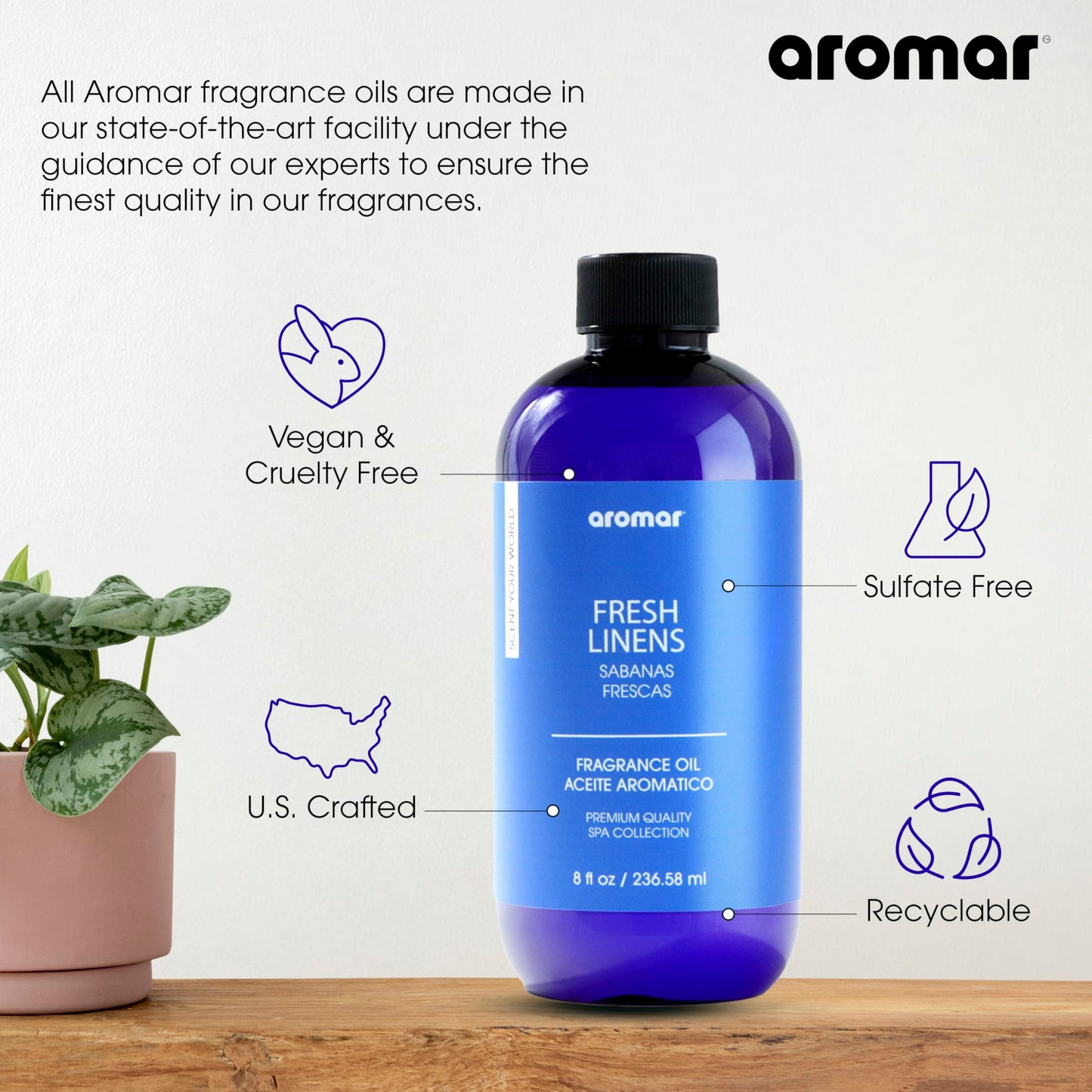 AROMAR Premium Fragrance Oil - Essential Oil for Diffusers & Home Aromatherapy - Cool Waters - 8oz