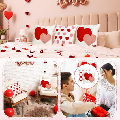 Briwooody 2 Pcs Valentine‘s Day Throw Pillow Covers 18 x 18 Inch Embroidery Cushion Covers Love Heart Pillow Cases for Sofa Bed Home Indoor Outdoor Decor Valentine Gift Couple Presents