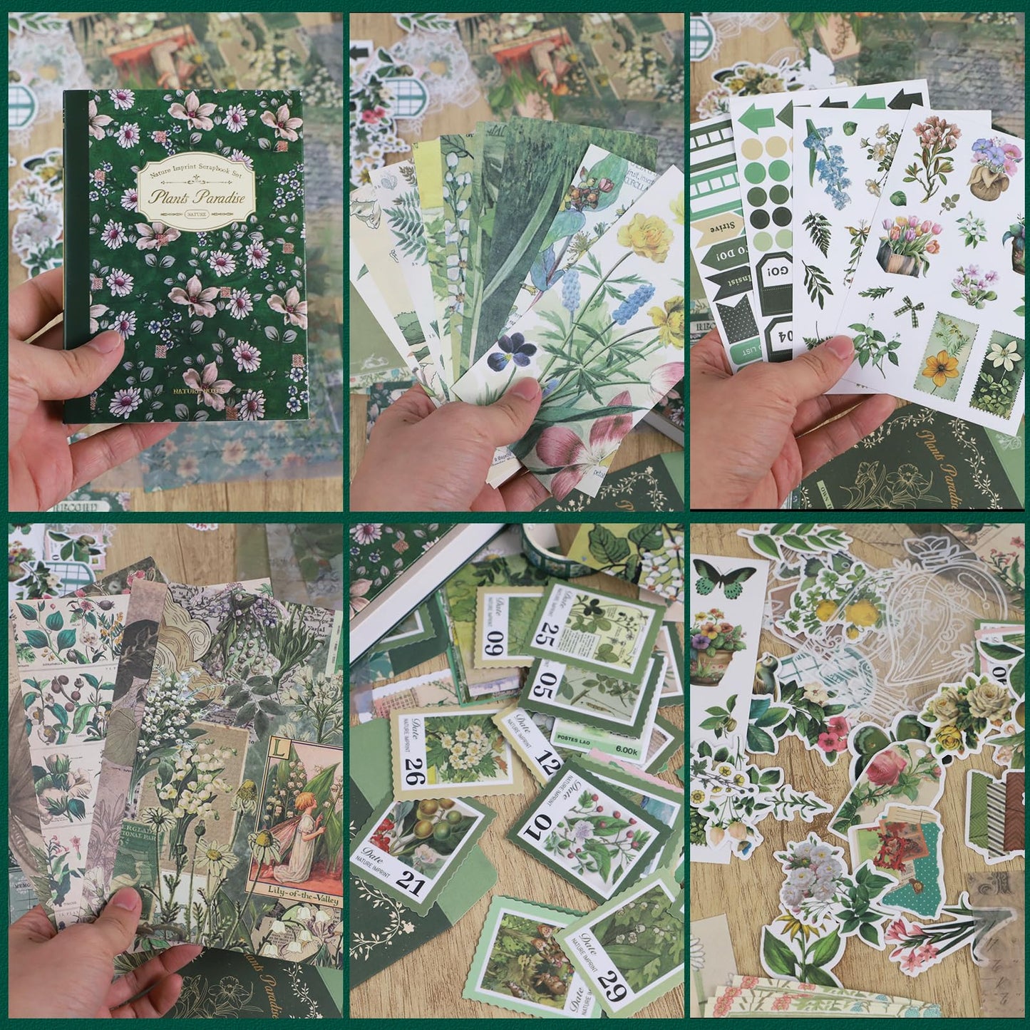 Koqye Green Plants Scrapbook Kit - 157-Piece DIY Craft Supplies for Holiday Cards, Journals & Gifts Includes Notebook, Washi Tape, Stickers & More (Green Plants)