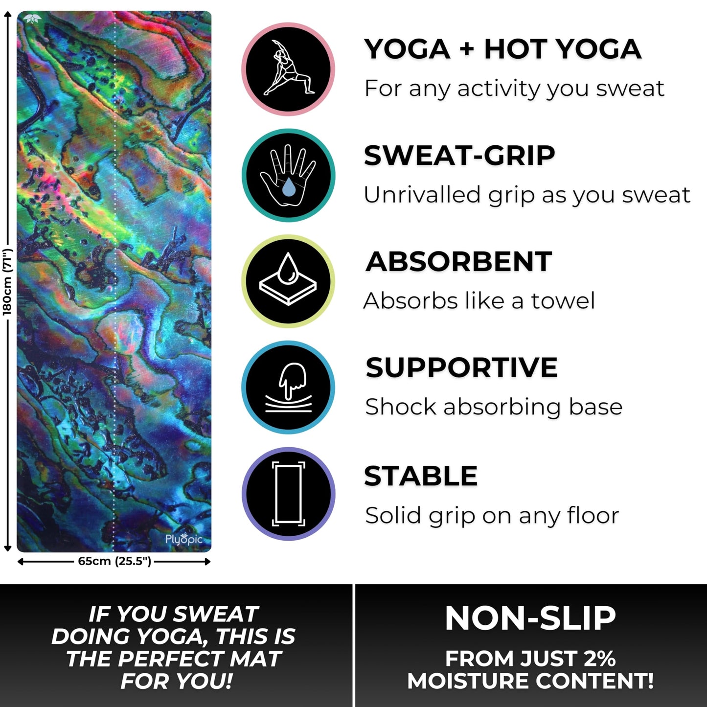 Plyopic. All In One Yoga Mat | Luxury Sweat-Grip Mat/Towel Combo | Ideal for Yoga, Hot Yoga, Bikram, Pilates, Workout & Exercise | Eco-Friendly Natural Rubber