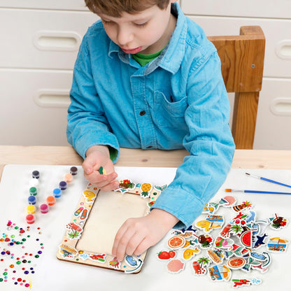 Fovths 24 Packs Summer Picture Frame Painting Craft Kit with 150 Stickers 2 Rhinestone Stickers Painting Tools Set 4 Brushes for DIY Kids Crafts Decorate