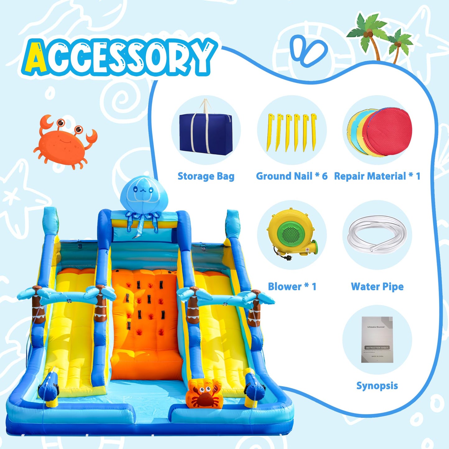17FT Oxford Inflatable Water Slide Backyard Water Park with Slide & Splash Pool Suitable for Summer Outdoor Entertainment Pool Parties and Family Gatherings（Including -Blower）
