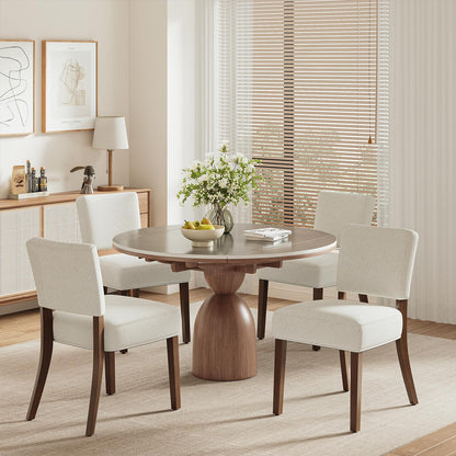 COLAMY Mid Century Modern Dining Chairs Set of 4, Upholstered Kitchen Chairs with Open Back, Fabric Side Dining Room Chairs with Wood Legs for Dining Room Kitchen Restaurant, Beige