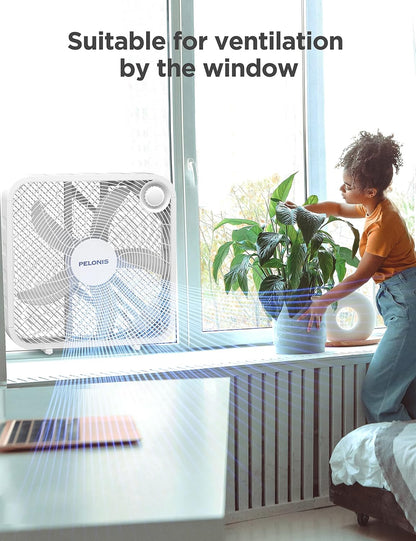 PELONIS 3-Speed Box Fan, Full-Force Circulation, Air Conditioner, White