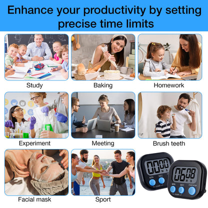 Leumoi 24 Pcs Digital Kitchen Timers Magnetic Back Timers Bulk Large Screen Loud Alarm On/Off Switch Minute Second Count up Countdown Memory Setting for Cooking Classroom Exercise(Black and Blue)