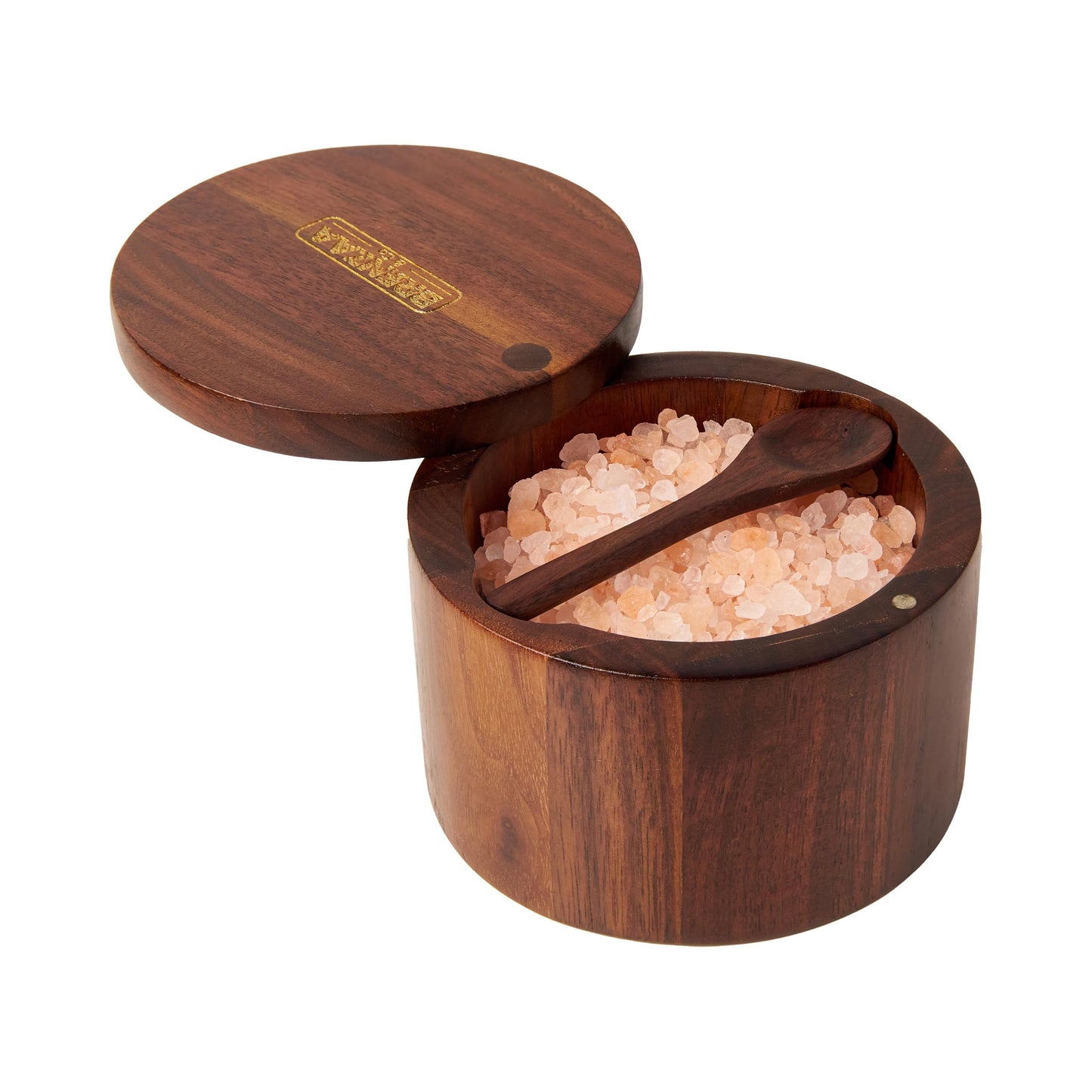 BRENZAA Walnut Wood Salt Cellar With Built in Spoon & Magnetic Swivel Lid, Spice Organizer for Salt, Herbs & Seasonings Storage Box – Kitchen Counter Storage & Gift