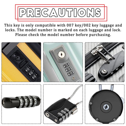 2 Keys Compatible with 007 002 Master Luggage,Luggage Suitcase Password Locks Key