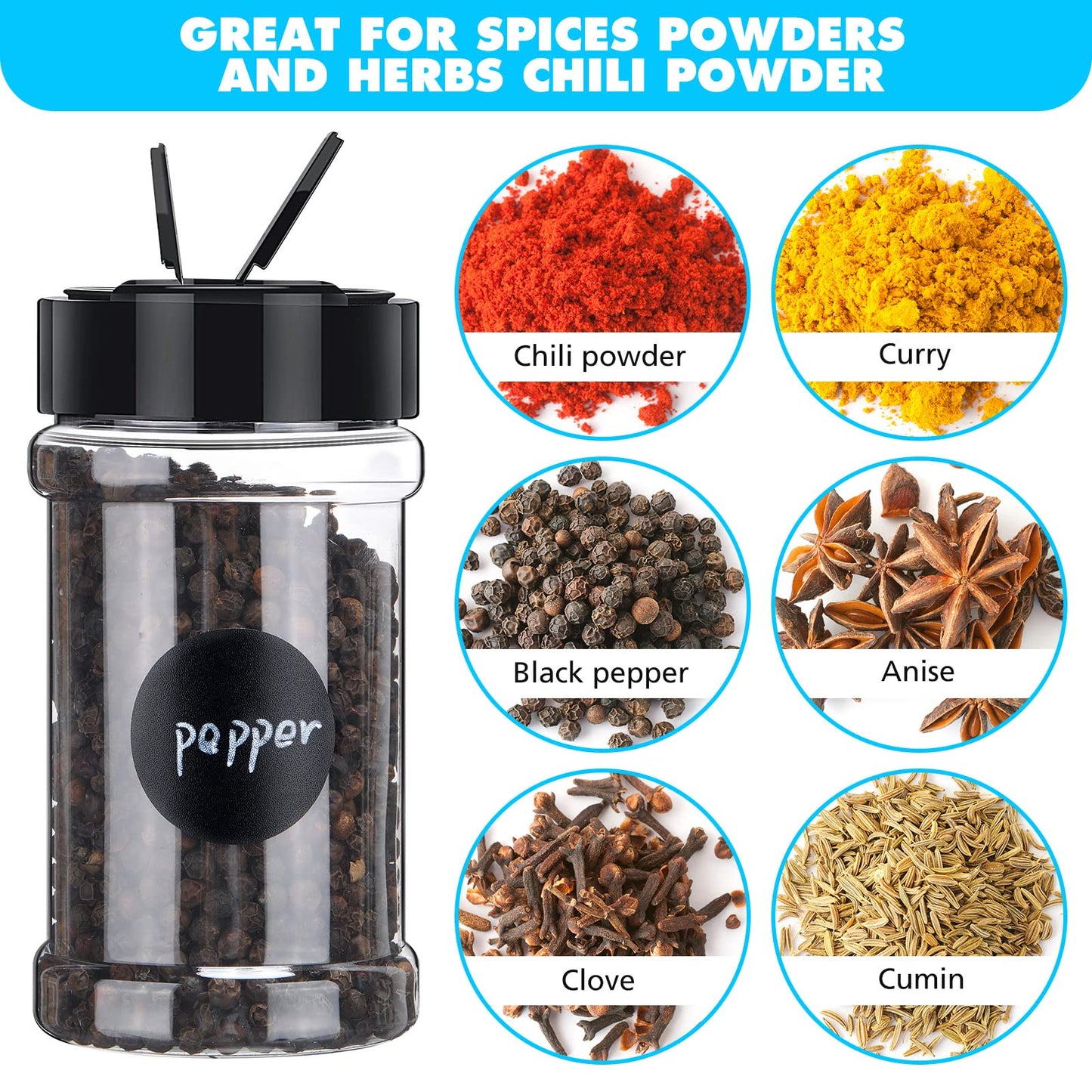 Mimorou 48 Pcs Clear Plastic Spice Jars Spice Bottles with Shaker Lids Plastic Seasoning Containers with Chalk Labels Chalk Marker Collapsible Funnel Brush Storage Containers for Kitchen Cabinet