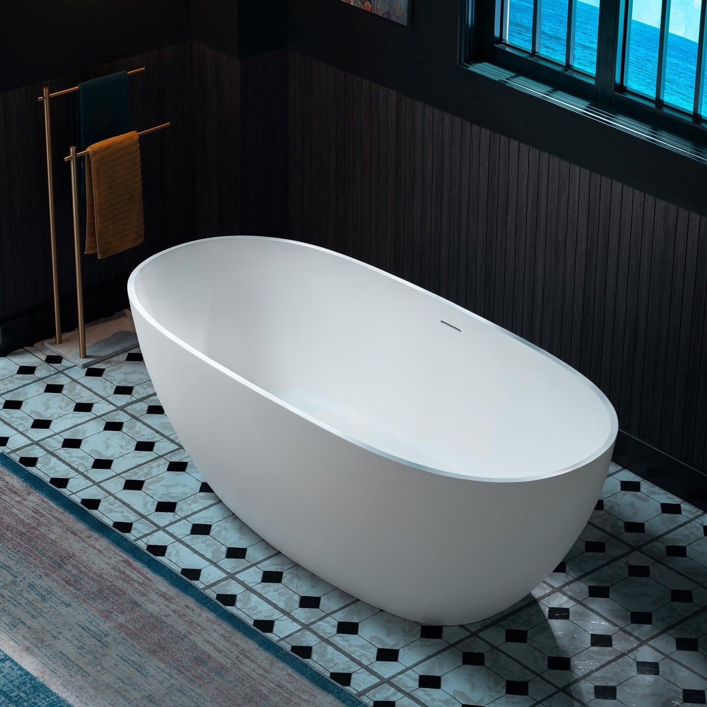 WOODBRIDGE 63" L x 28.35" W Stone Resin Luxury Contemporary Solid Surface Freestanding Soaking Tub in Matte White
