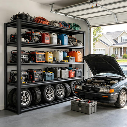 KIFDYTH 62" Wide Heavy Duty Garage Shelving Units, 3500 LBS Storage Shelves, Black Metal Garage Shelves, Large Storage Rack,Industrial Shelving for Shop,Warehouse,Basement(84" H×62W×24.05D)