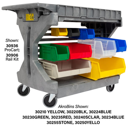 Akro-Mils 30936 ProCart 400 Pound Capacity Heavy Duty 2 Tier Rolling Service Utility Cart with Wheels and Hinged Side Gates, 46-Inch x 24-Inch x 35-Inch, Gray