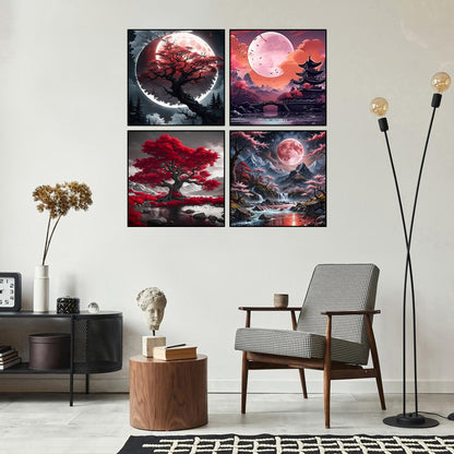 Zythron 4PCS Diamond Art Kits for Adults,Moon Diamond Art Landscape Diamond Painting Tree DIY 5D Full Drill Gem Art Painting Kit for Home Wall Decor Gifts 12x12 in