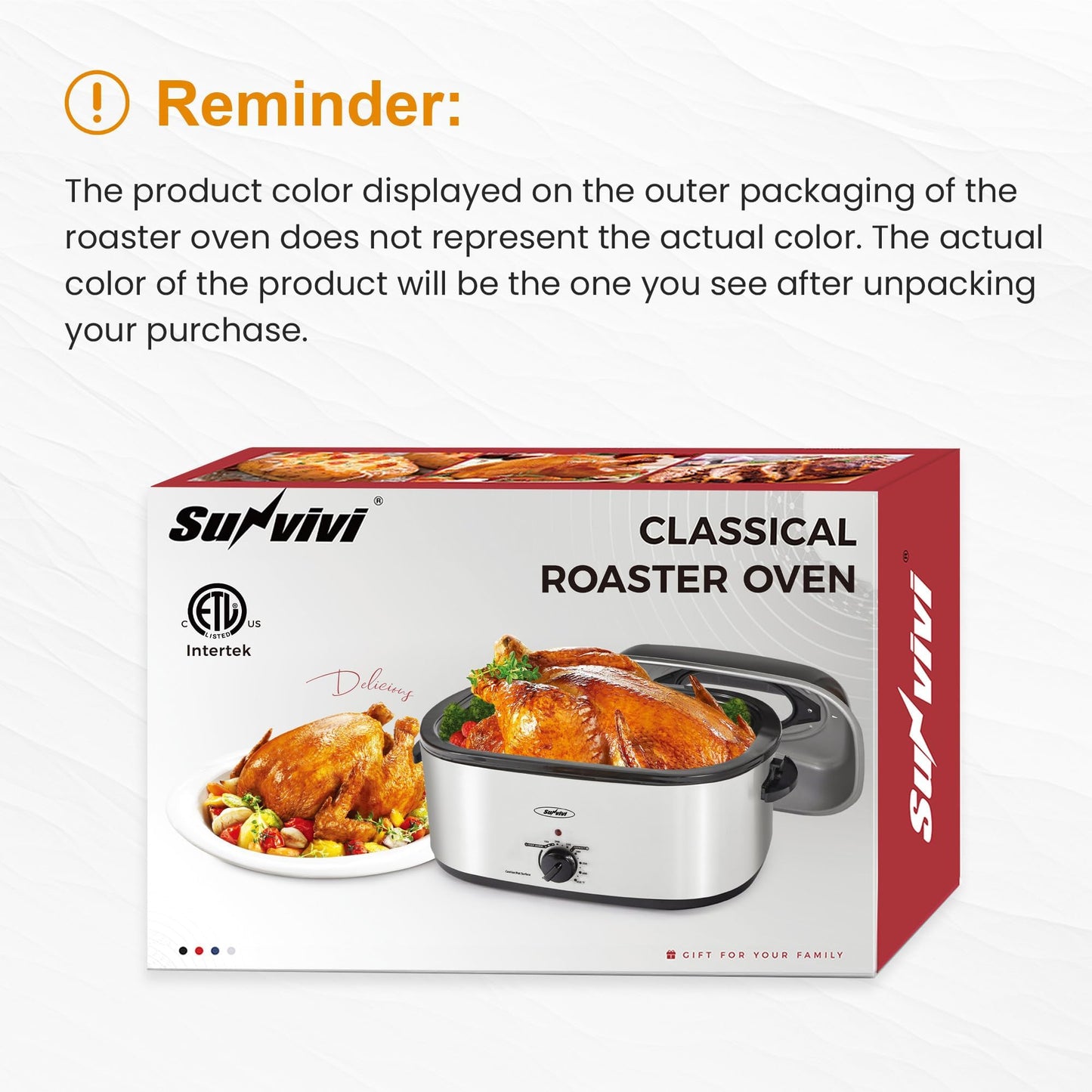 Sunvivi 24 Quart Electric Roaster Oven with Visible Self-Basting Lid, Turkey Roaster Oven with Removable Pan and Rack, Perfect for Large Meals and Holiday Feasts, White