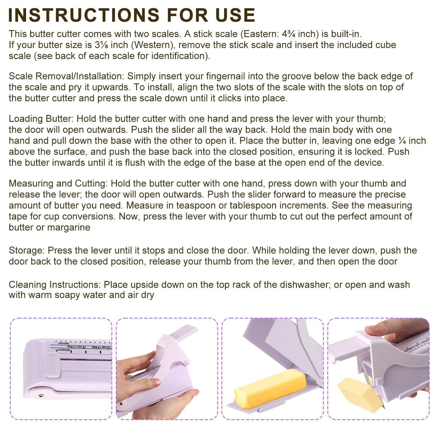 Butter Cutter Dispenser with 50pcs Portioning Paper, Single Stick Butter Slicer & Keeper with Measuring Function Measurement Tool for Cheese Block Bread Cakes Cookies Breakfast
