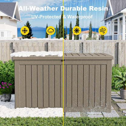 ROJIK Outdoor Storage Housing Deck Box-Waterproof Patio Furniture,Garden Tools,Cushions,Pool Accessories Storage Waterproof Resin Box with Capacity (280 Gal & Grey)