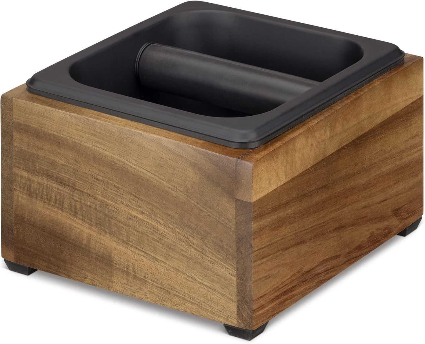 Navaris Coffee Knock Box, Stainless Steel and Wood Bin for Espresso Machine Coffee Grounds with Silicone Bar for