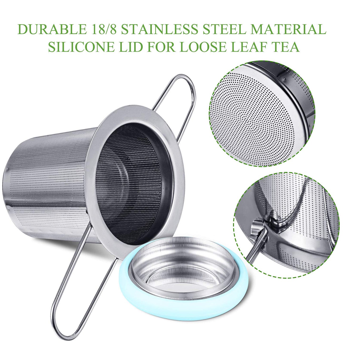 2 Pieces Tea Infusers Stainless Steel Strainer Folding Handle Filter Extra Filter Fine Mesh Strainer Brewing Basket with Lid for Loose Leaf Tea