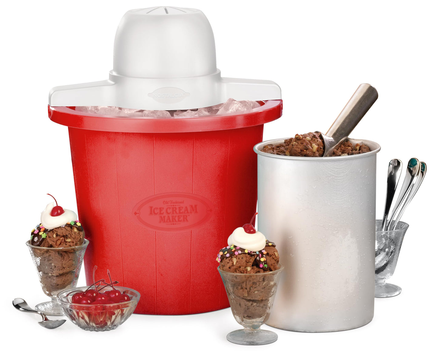 Nostalgia Electric Ice Cream Maker - Old Fashioned Soft Serve Ice Cream Machine Makes Frozen Yogurt or Gelato in Minutes - Fun Kitchen Appliance - Vintage Wooden Style - Light Wood - 4 Quart
