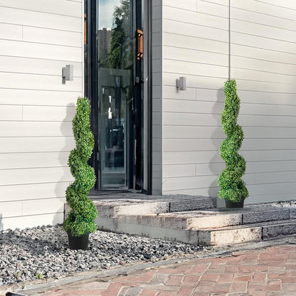 VEVOR Artificial Boxwood Spiral Topiary Trees, 4ft Tall (2 Pieces) Faux Plant Outdoor, All-Year Green Fake Plant with Replaceable Leaves for Decorative/Indoor/Porch/Garden