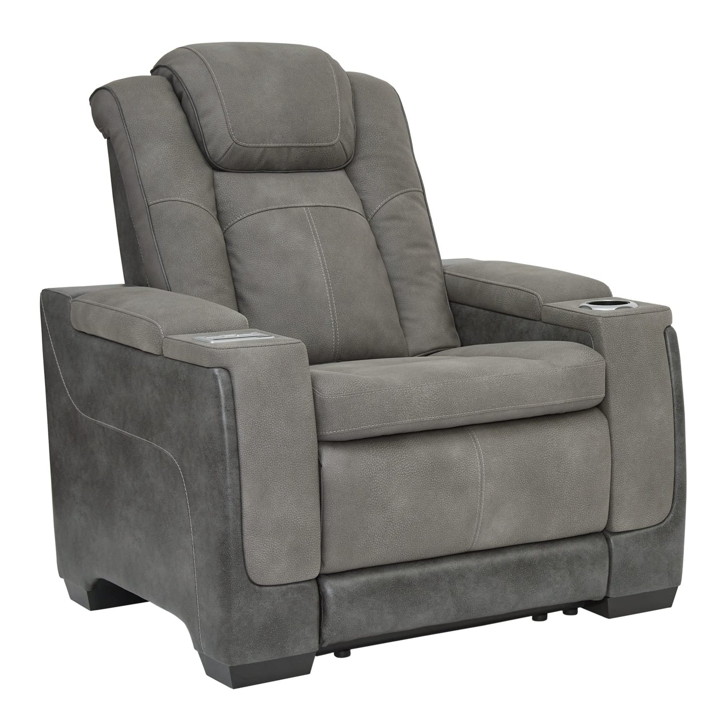 Signature Design by Ashley Next-Gen DuraPella Power Recliner with Adjustable Headrest, Storage Armrests, Wireless & USB Charging, Faux Leather, 2-Tone Gray
