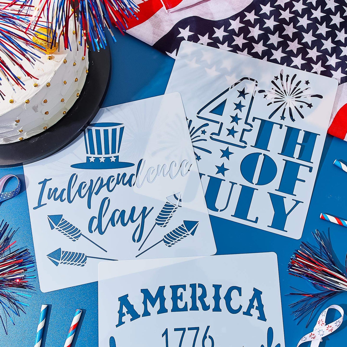 16 Pieces Happy 4th of July Stencil Independence Day Painting Template Reusable Patriotic Drawing Stencils Include American Flag Map Star Patterns Farmhouse Stencil for Painting on Wood Paper Wall