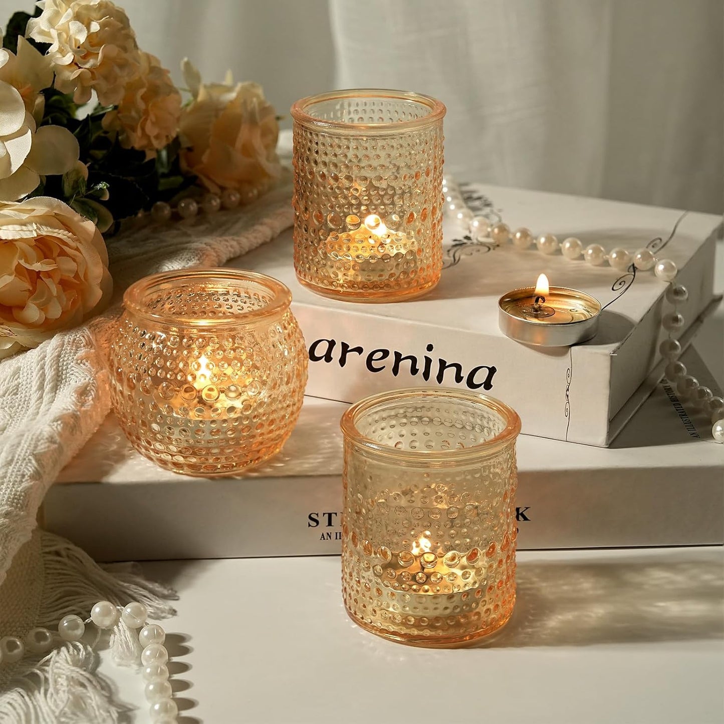 36 Packs 2x2.5inchs Votive Candle Holders for Valentine's Day, Gold Tea Light Candle Holders Glass, Votives Candle