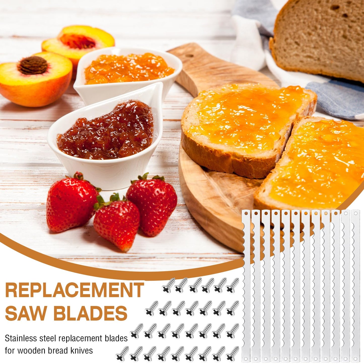Therwen 12 Pcs Bread Bow Knife Blades 10.8" Serrated Stainless Steel Blades with Screws Replacement for Wood Bread Cutter, Sourdough, Baguettes, Cakes