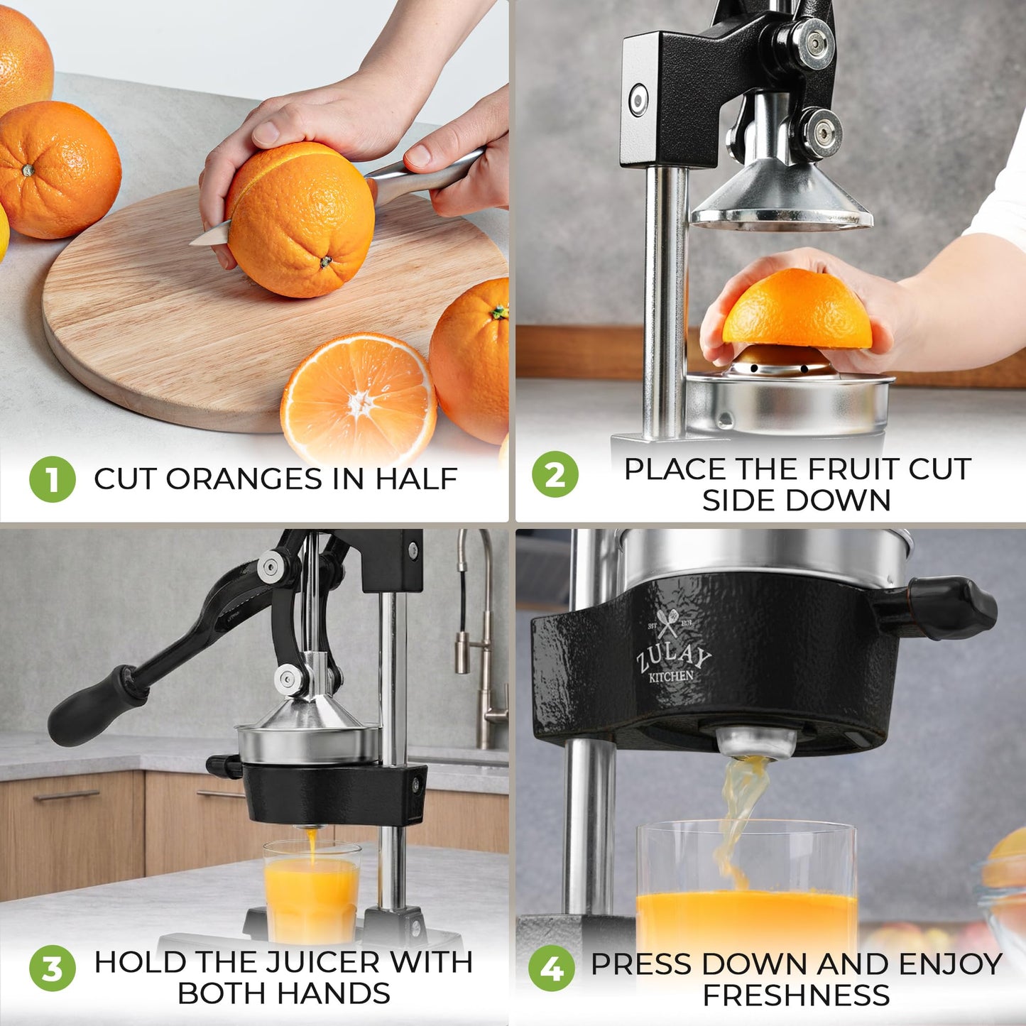 Zulay Kitchen Cast Iron Juicer - Easy-to-Clean Heavy-Duty Manual Juicer, Professional Citrus Juicer - Stainless Steel Lemon Squeezer - Manual Citrus Press & Orange Squeezer - Orange Juicer (Black)