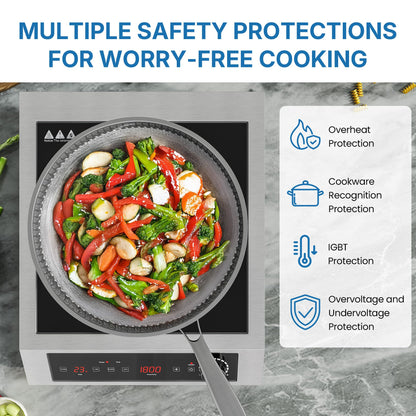 SUNVIVIPRO Commercial Induction Cooktop 1800W, Professional Electric Countertop Burner, 10 Power & 10 Temp Setting, Induction Hot Plate with Timer, Electric Stove with LED Screen, Black