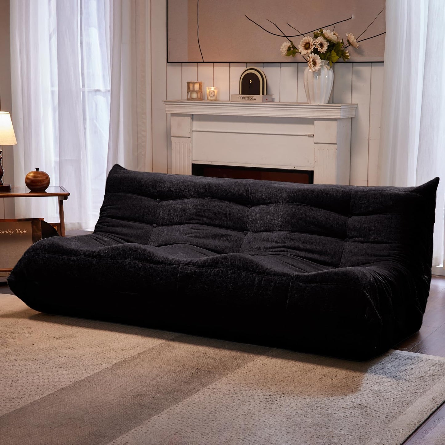 SUYOLS Bean Bag Chair, 3 Seater Fireside Chair Large Bean Bag Sofa for Adults, Memory Foam Chairs Gaming Chairs with Comfy Design & Soft Fabric, Lazy Floor Sofa for Living Room, Bedroom, Dark Gray