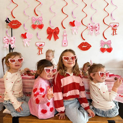 K KUMEED 20 Pcs Valentine's Day Party Decorations,Glitter Heart Cherry Bow Hanging Swirls,Red Pink Valentines Day Party Supplies Home Classroom Office Wedding Party Anniversary
