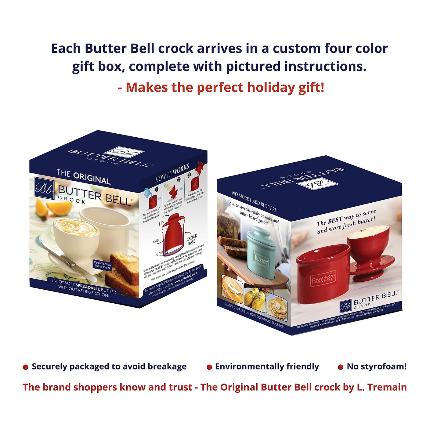 Butter Bell - The Original Butter Bell crock by L Tremain, a Countertop French Ceramic Butter Dish Keeper for Spreadable Butter, Antique Collection, Sea Spray