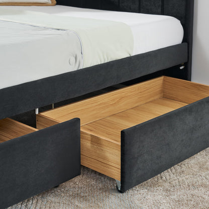 Ball & Cast Full Size Daybed with Two Storage Drawers,Velvet Upholstered Day Bed Frame with Channel Tufted Backrest & Armrest,Wood Slats Support,No Box Spring Needed,for Bedroom Guestroom,Black