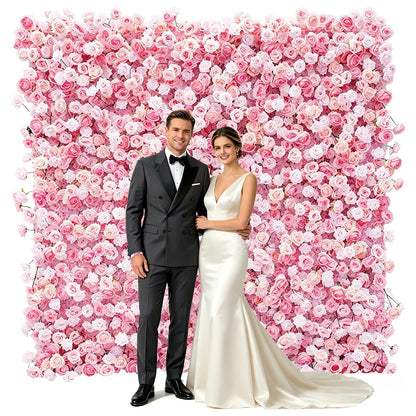 5D Pink Realistic Rose wall Backdrop, 8×8ft,Artificial Flower wall Panel. Easy to Install and Store, Reusable. Perfect for Weddings, Birthday Parties, and Home Decoration. Without Stand